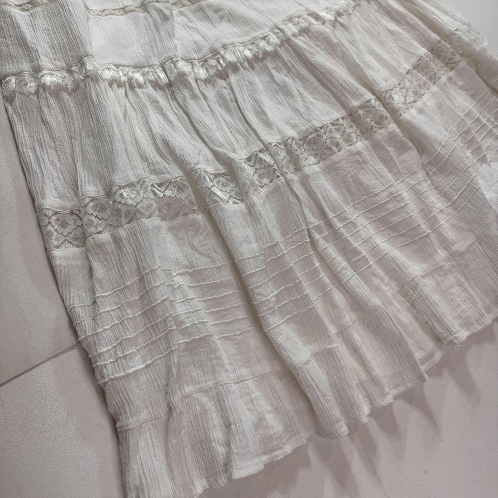Nancy-K Skirt Womens Small White Cotton Peasant Midi Lace Tiered Boho Ruffle Hem - Picture 2 of 8